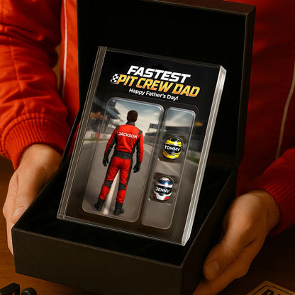 Fastest Pit Crew Dad With Kids' Names Custom Figure Personalized Acrylic Block Plaque, Unique Father's Day Gift For Him, For Motorsport Lover, Racing Dad