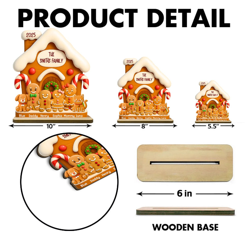 Personalized Gingerbread Family House Standing Wooden Plaque, Personalized Christmas Standing Wooden Plaque