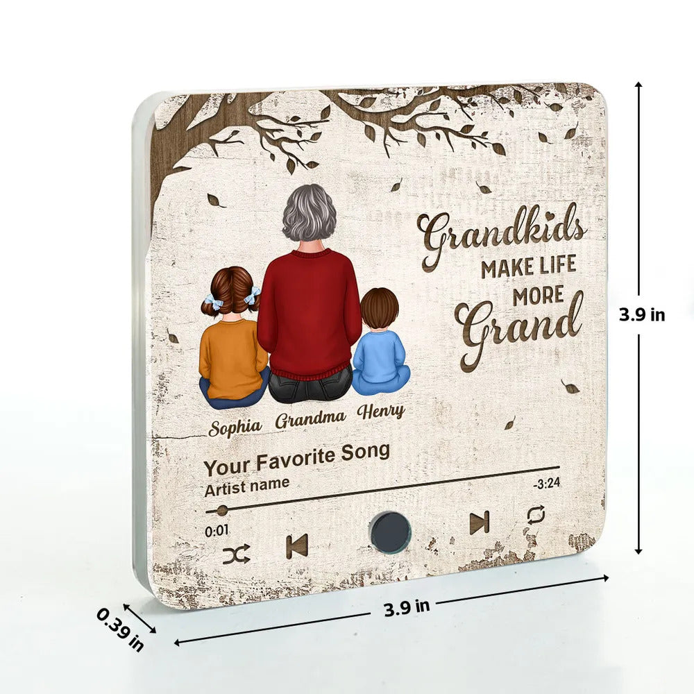 Grandkids Make Life More Grand, Grandma Grandkids Sitting Back View Personalized Music Fridge Magnet, Mother's Day Gift for Grandma