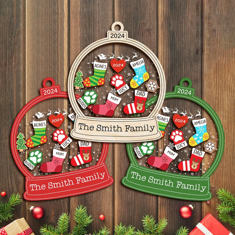 Personalized Family Christmas Stockings Shaker Ornament, Heartwarming Holiday Decoration