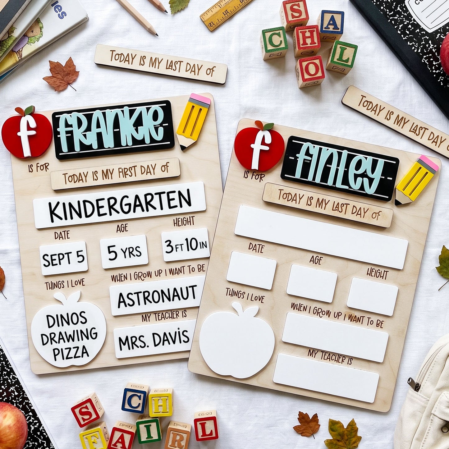 Personalized Interchangeable Apple Alphabet Back To School Board, First And Last Day Of School, Custom 3D Name Milestone Sign, Reusable Back To School Photo Prop