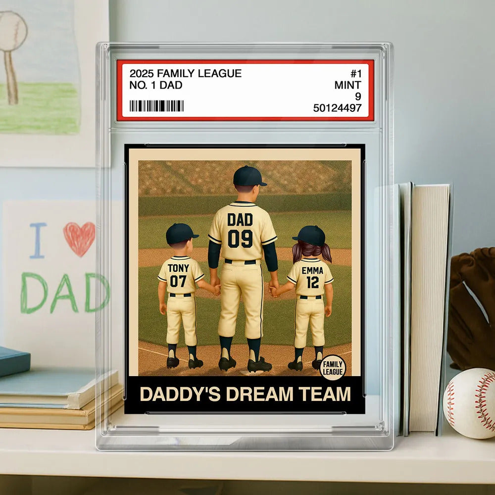 Baseball No. 1 Dad Man & Kids Trading Card Style Personalized Acrylic Block Plaque
