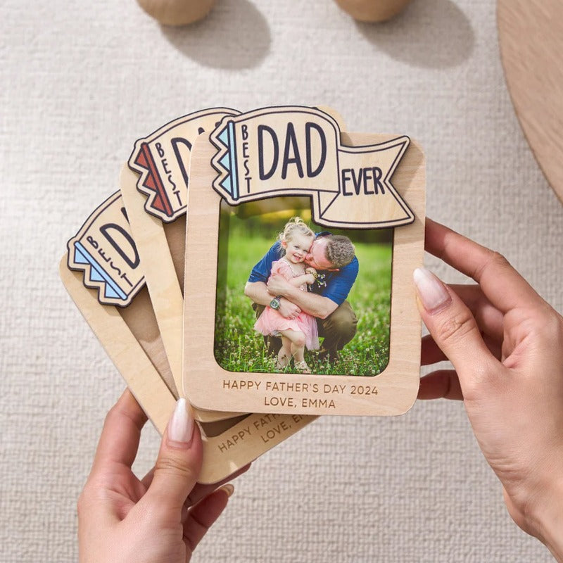 Personalized Best Dad Ever Fridge Photo Magnet, Father's Day Gift For Dad, Grandpa