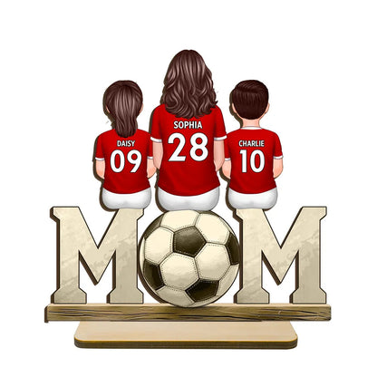 Soccer Mom And Kids Personalized Standing Wooden Plaque, Mother's Day gift