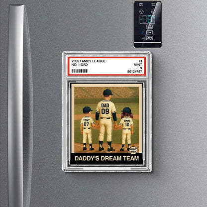 Baseball No. 1 Dad Man & Kids Trading Card Style Personalized Acrylic Fridge Magnet