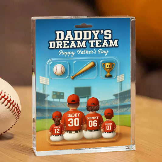 3D Effect Action Figure Toy Box Baseball Family Daddy's Dream Team Personalized Rectangle Acrylic Block Plaque