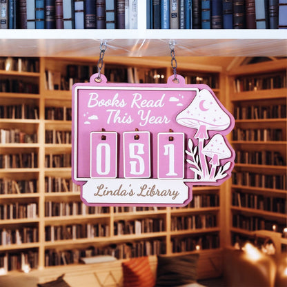 Personalized Mushroom Books Read Tracker Hanging Sign, Bookish Decor, Bookish Gift, Gift for Readers, Book Lovers Gift