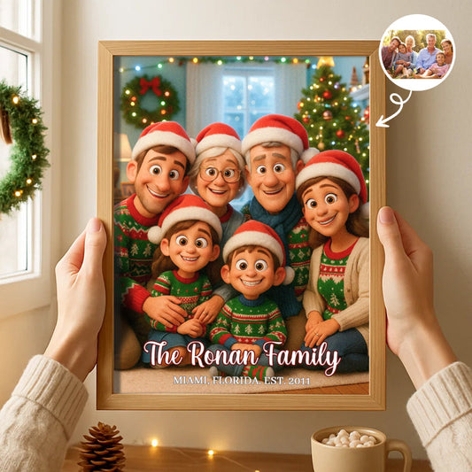 Custom Christmas Family Portrait from Photo Personalized Poster, Personalized Christmas Family Poster