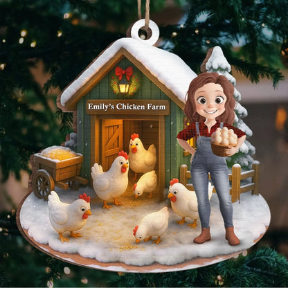 Personalized Home Farm Christmas Scene Wooden Ornament, Gift For Family and Animal Lovers