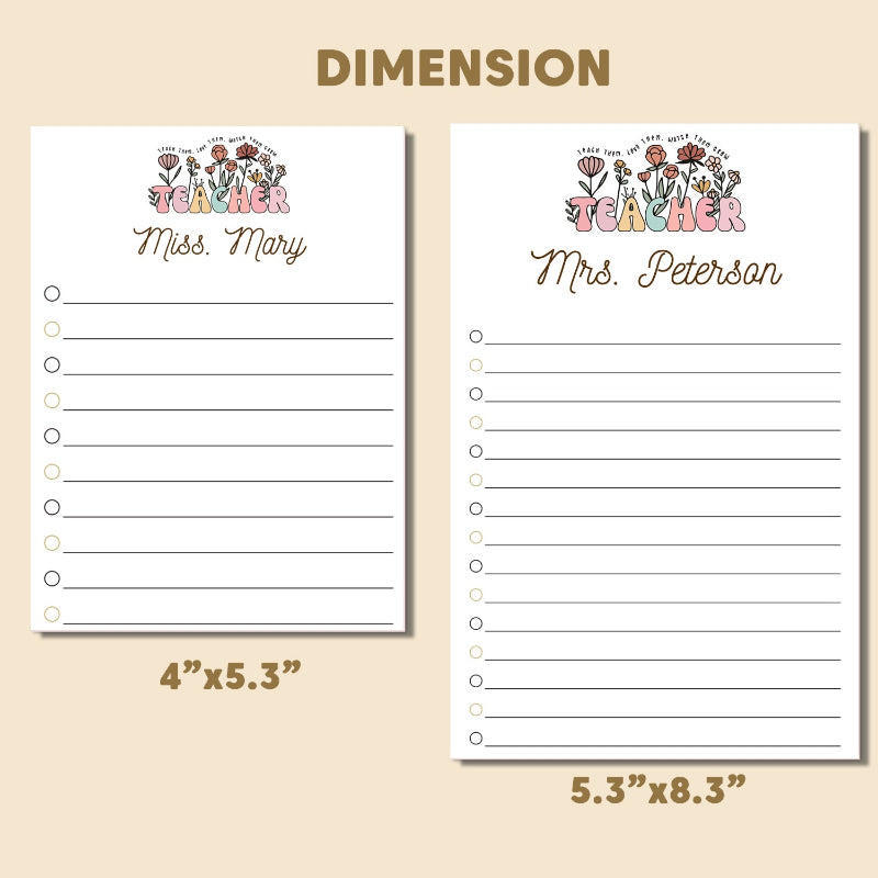 Personalized Name Teacher Notepad, Flower Notepad Style, Appreciation Gift For Teacher Principal Counselor