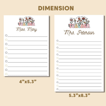 Personalized Name Teacher Notepad, Flower Notepad Style, Appreciation Gift For Teacher Principal Counselor