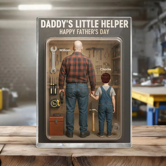 3D Effect Action Figure Daddy's Little Helper Personalized Rectangle Acrylic Block, Gift For Dad