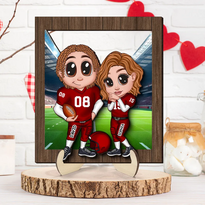 Personalized American Football Couple Y2K Style At Field  Wooden Plaque, Valentine's Day Gift for Couples, Gift For Football Fans, Super Bowl 2025