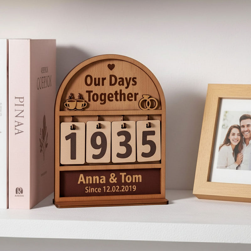 Personalized Count The Days Been Togeter Tracker Plaque With Flat Base, Shelf Decoration, Gifts For Couple