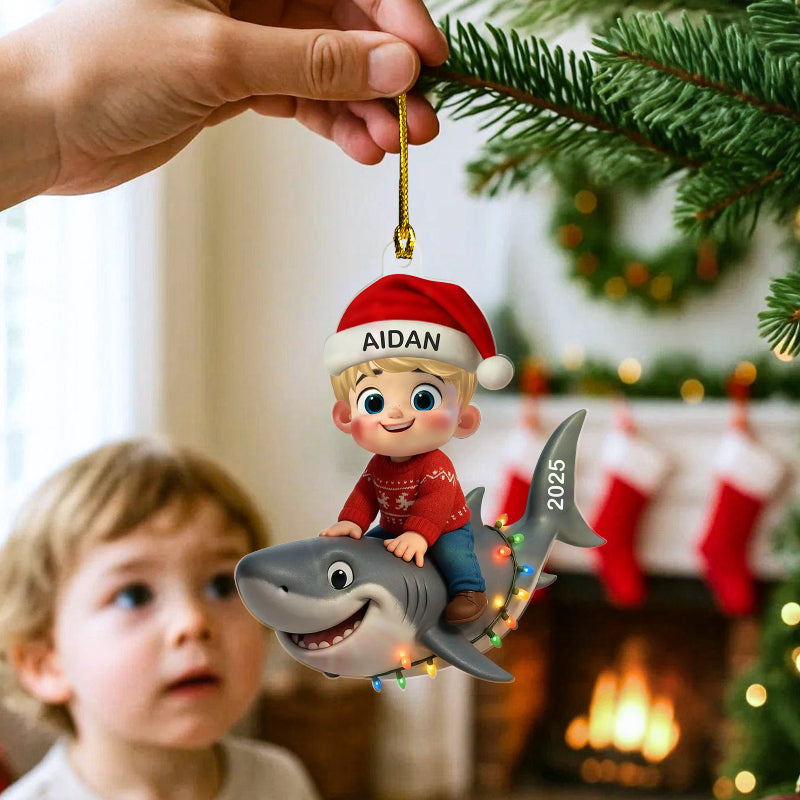 Little Kid Favorite Animals Shark Christmas Personalized Acrylic Ornament, Fun & Unique Gift For Kids, Grandkids