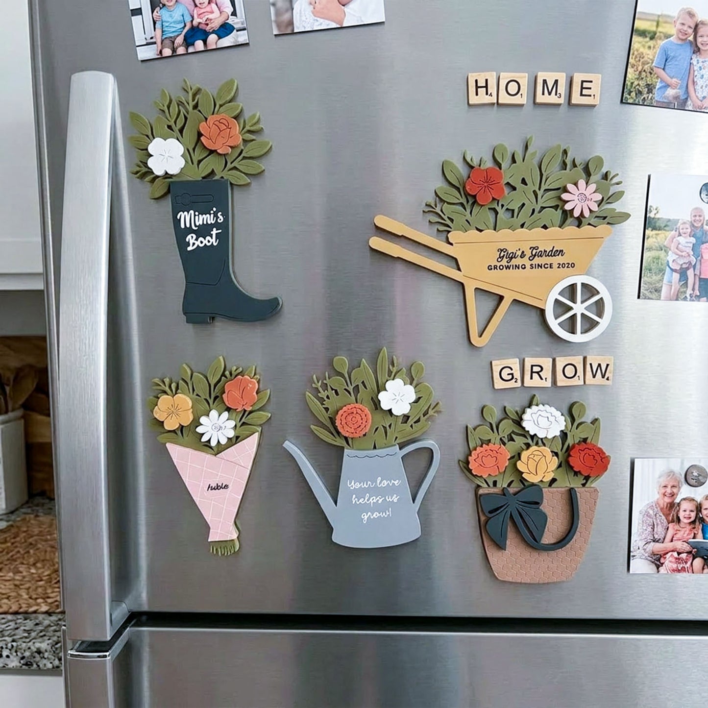 Personalized Birth Month Flower Mini Sign Magnet, Custom Floral Fridge Magnet for Mom or Grandma, Garden Theme Refrigerator Magnet, Cute Personalized Family Gift Decor