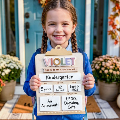 Personalized Interchangeable Clipboard Back To School Board, Custom 3D Name Milestone Sign, Reusable Back To School Photo Prop