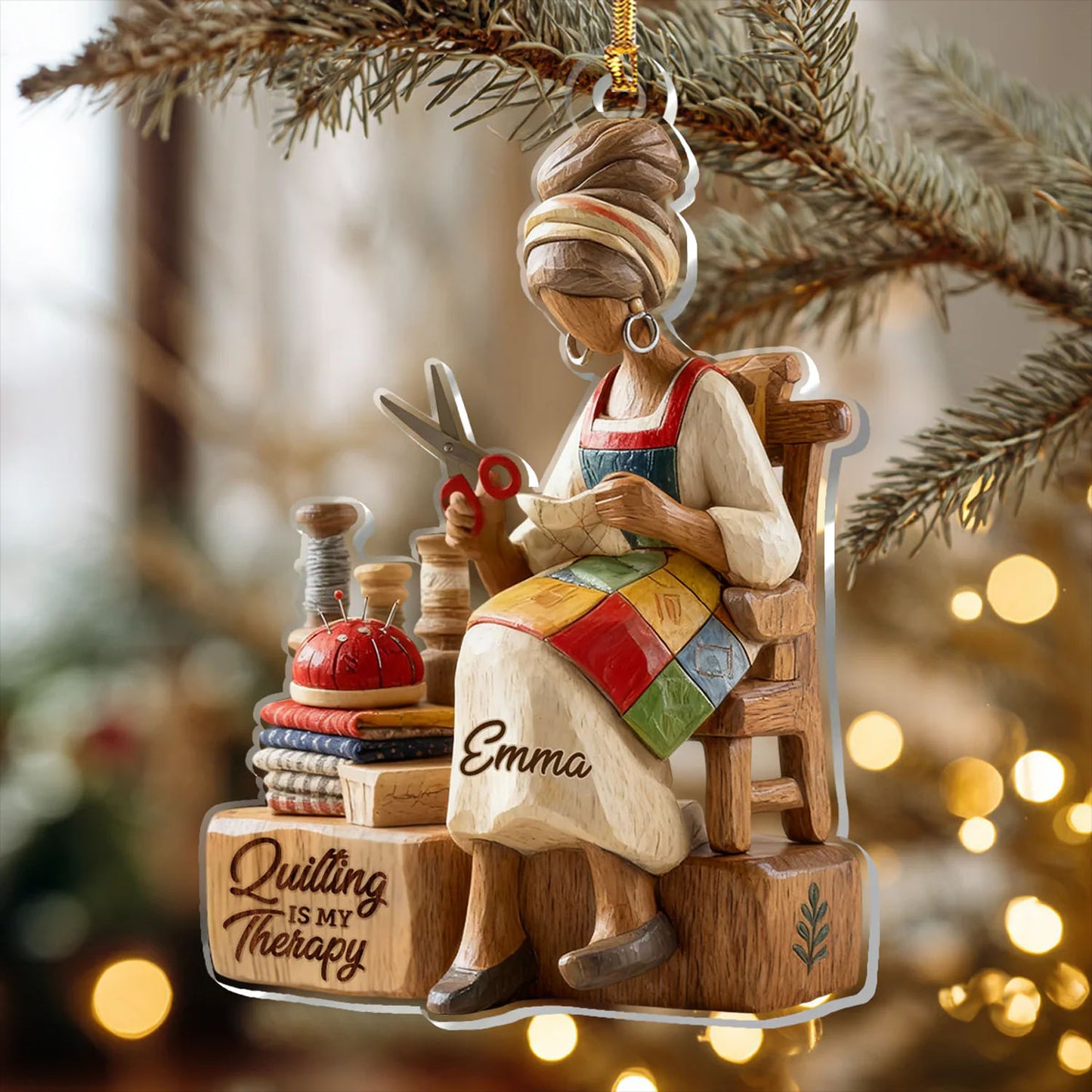 Personalized Quilting Is My Therapy Acrylic Ornament, Christmas Tree Decorations