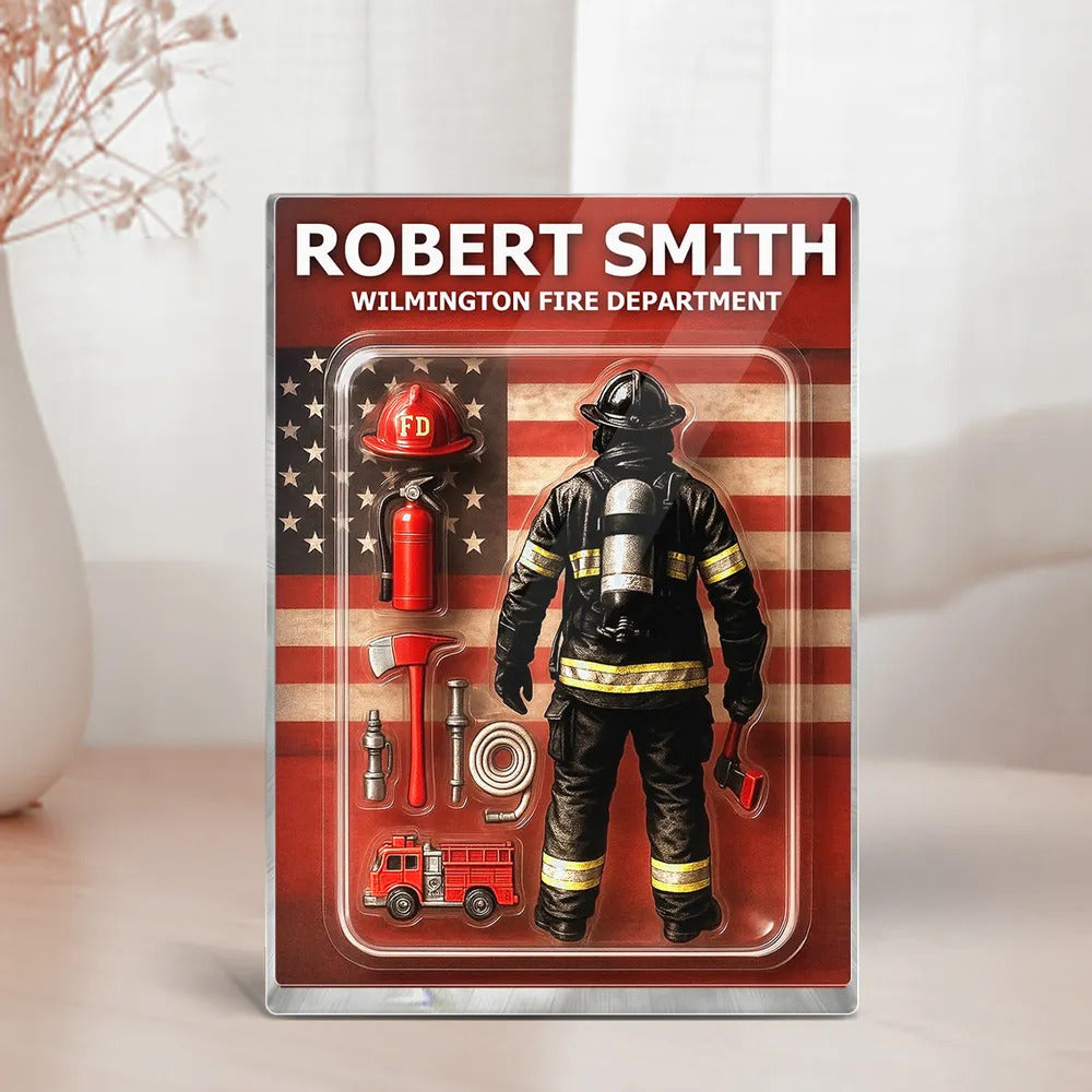 Firefighter Custom Figure Personalized Acrylic Block Plaque, Gift for him