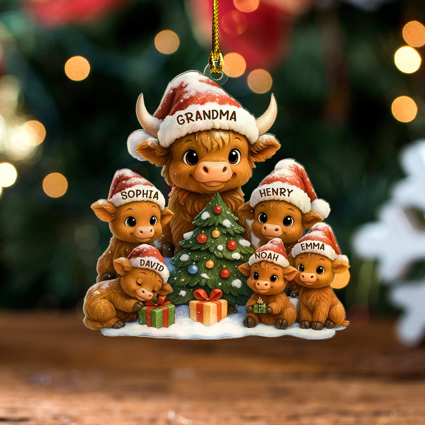 Personalized Christmas Grandma Cow Family On Truck Acrylic Ornament, Christmas Ornament Gift