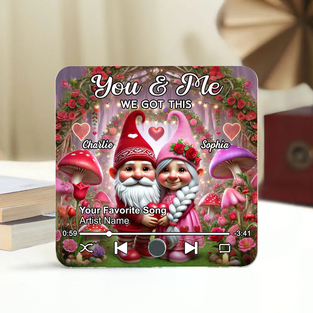 Gnome Couple Personalized Music Fridge Magnet, Heartfelt Valentine's Day Gift For Couple, For Him, For Her, Boyfriend, Girlfriend, Husband, Wife