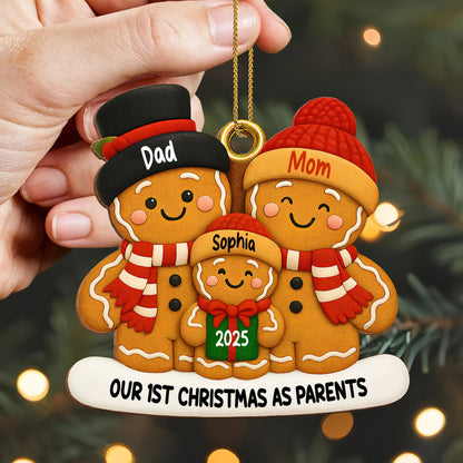 Our 1st Christmas As Parents Gingerbread Family, Personalized Wood Ornament, Gift For New Parents