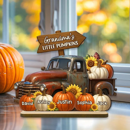 Grandma's Little Pumpkin Fall Truck Personalized Standing Wooden Plaque, Fall Decor for Grandma