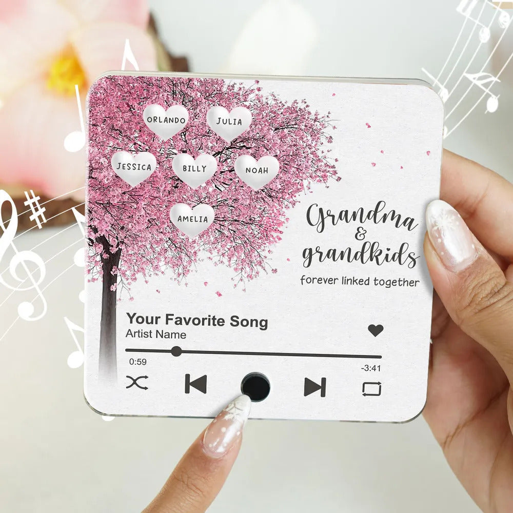 Grandma Grandkids Fill A Place In Your Heart Heart Tree Personalized Music Fridge Magnet, Heartfelt Mother's Day Gift For Mom For Grandma