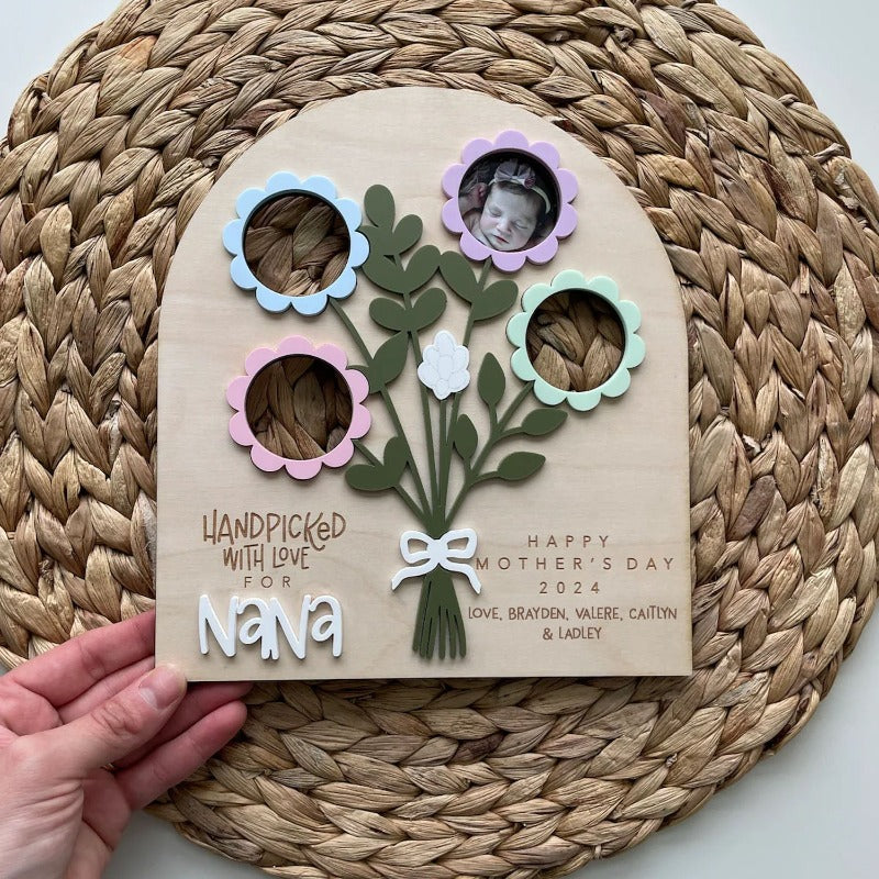 Personalized Flower Handpicked Photo Frame Sign, Mother's Day Gift