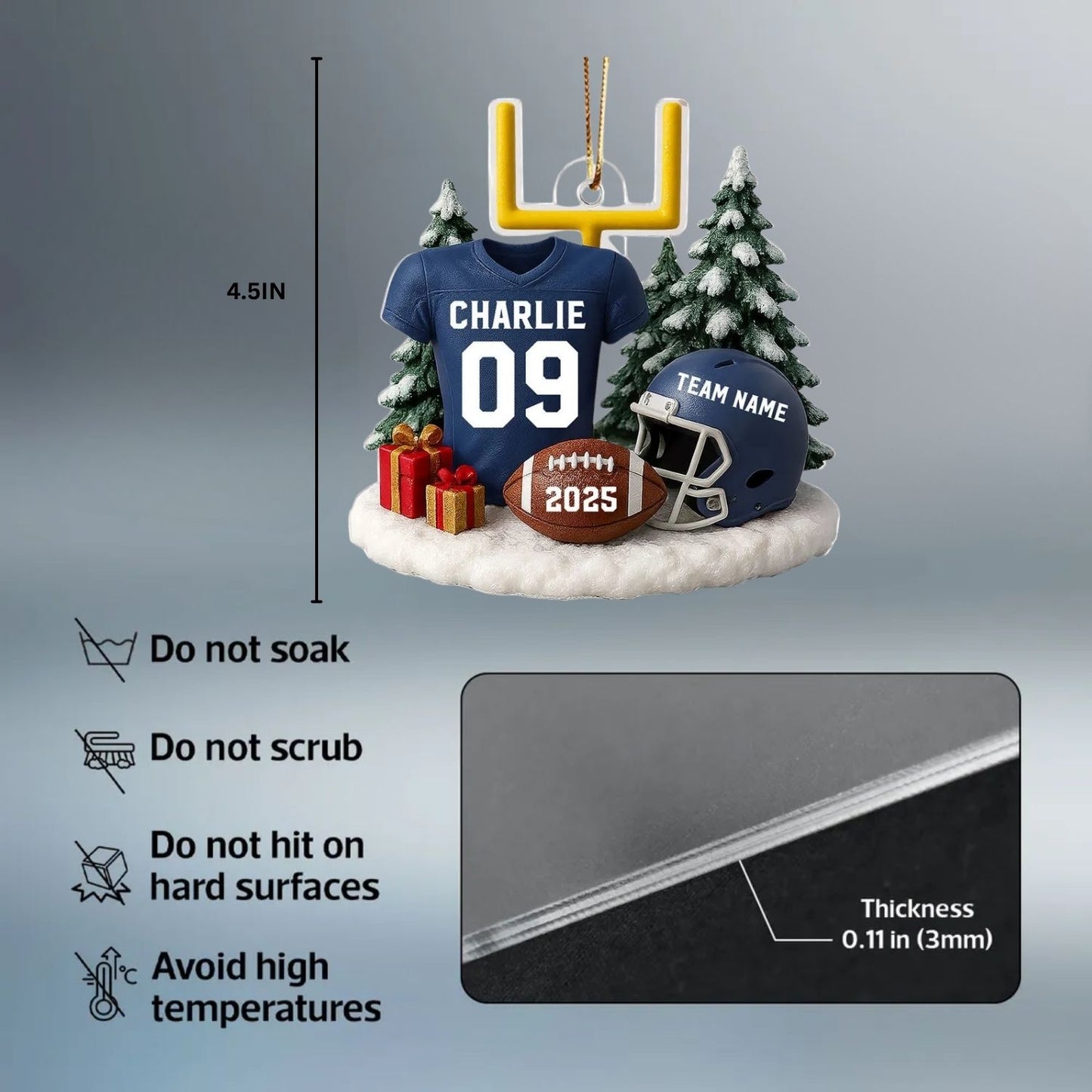 Proud American Football Player Uniform - Personalized Acrylic Ornament - Gift For Football Lovers