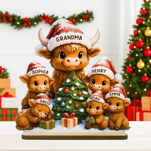 Grandma's Herd Cow Family Standing Wooden Plaque, Personalized Christmas Standing Wooden Plaque