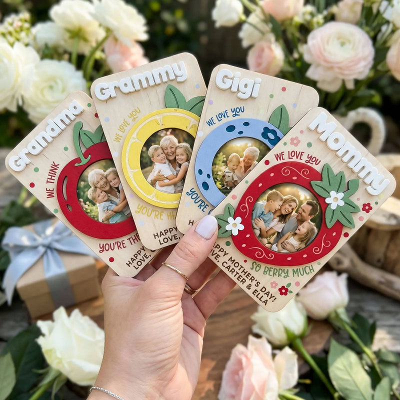 Personalized Fruit Photo Holder Fridge Magnet, Custom Love You Picture Clip for Mom & Grandma, Mother's Day Photo Gift