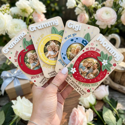 Personalized Fruit Photo Holder Fridge Magnet, Custom Love You Picture Clip for Mom & Grandma, Mother's Day Photo Gift