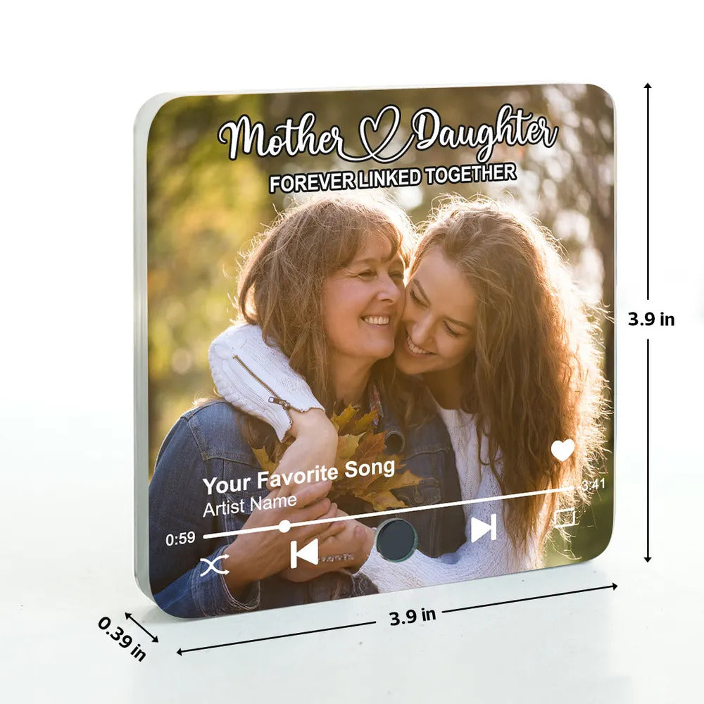 Mother & Daughters Sons Forever Linked Together Upload Photo Personalized Music Fridge Magnet, Heartfelt Gift For Mom