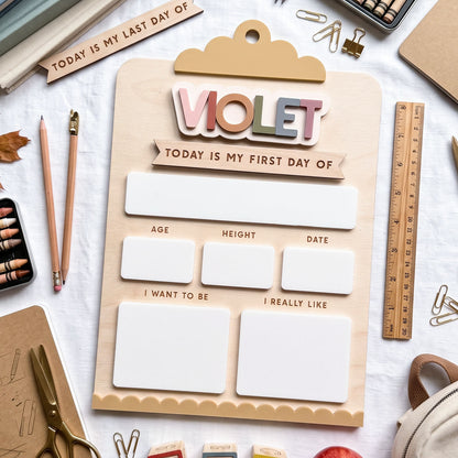 Personalized Interchangeable Clipboard Back To School Board, Custom 3D Name Milestone Sign, Reusable Back To School Photo Prop
