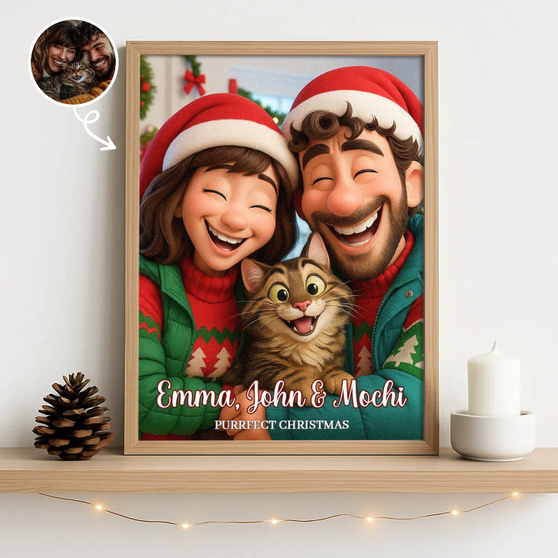 Custom Christmas Family Portrait from Photo Personalized Poster, Personalized Christmas Family Poster