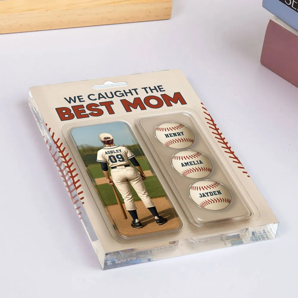 We Caught The Best Mom Baseball Lover Toy Box Figure Style Personalized Acrylic Block Plaque