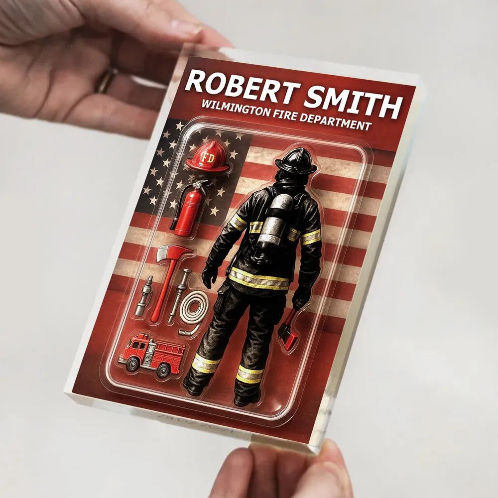 Firefighter Custom Figure Personalized Acrylic Block Plaque, Gift for him