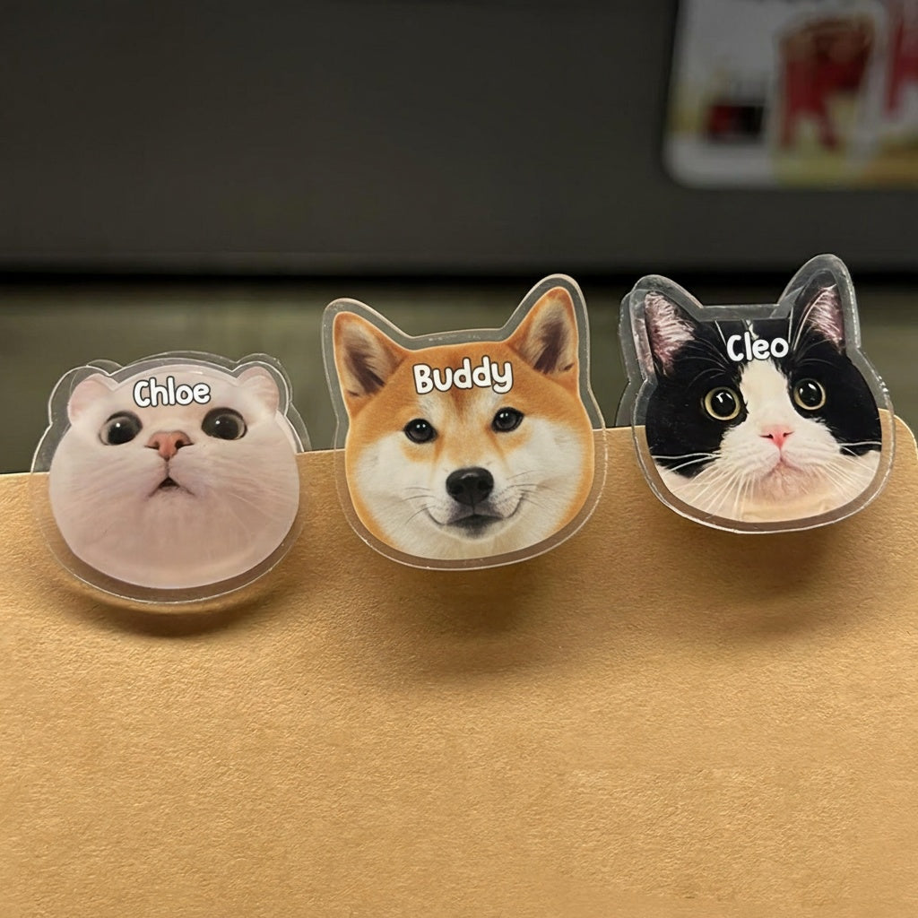 Custom Pet Photo Clip – Acrylic Personalized Binder Clip for Notes, Files, Books, Cute Gift for Readers, Book Lovers Gift