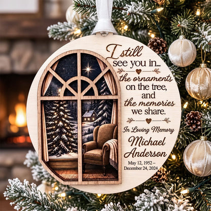 Personalized Christmas Memorial Window Wooden Ornament, In Loving Memory Ornament, Remembrance Christmas Gift, Memorial Keepsake