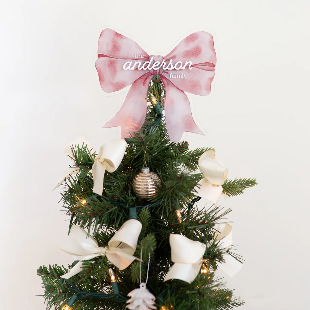 Personalized Christmas Tree Bow Acrylic Topper, Holiday Decoration