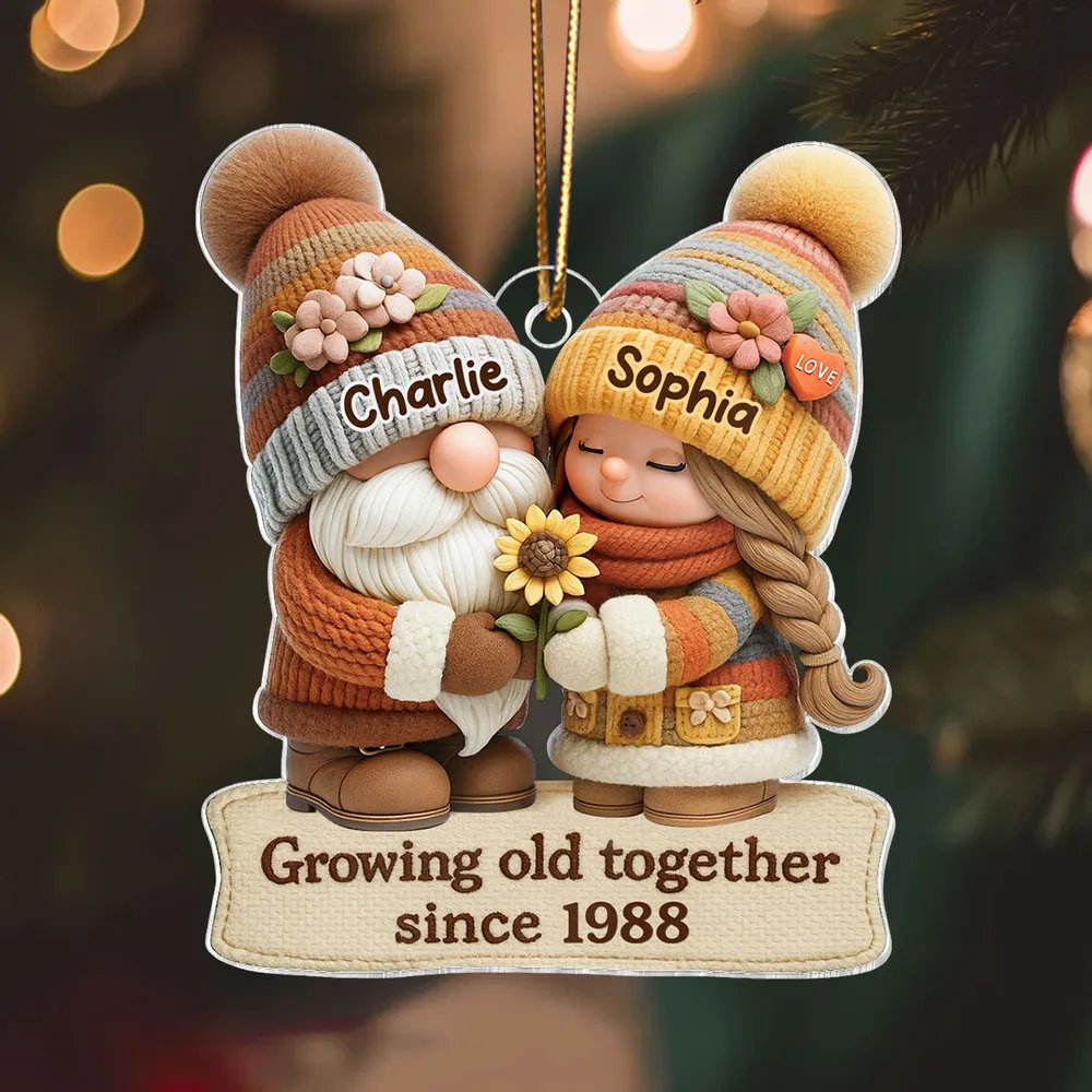Gnome Couple Growing Old Together Personalized Acrylic Ornament, Couple Christmas Gift, Anniversary Gift for him for her