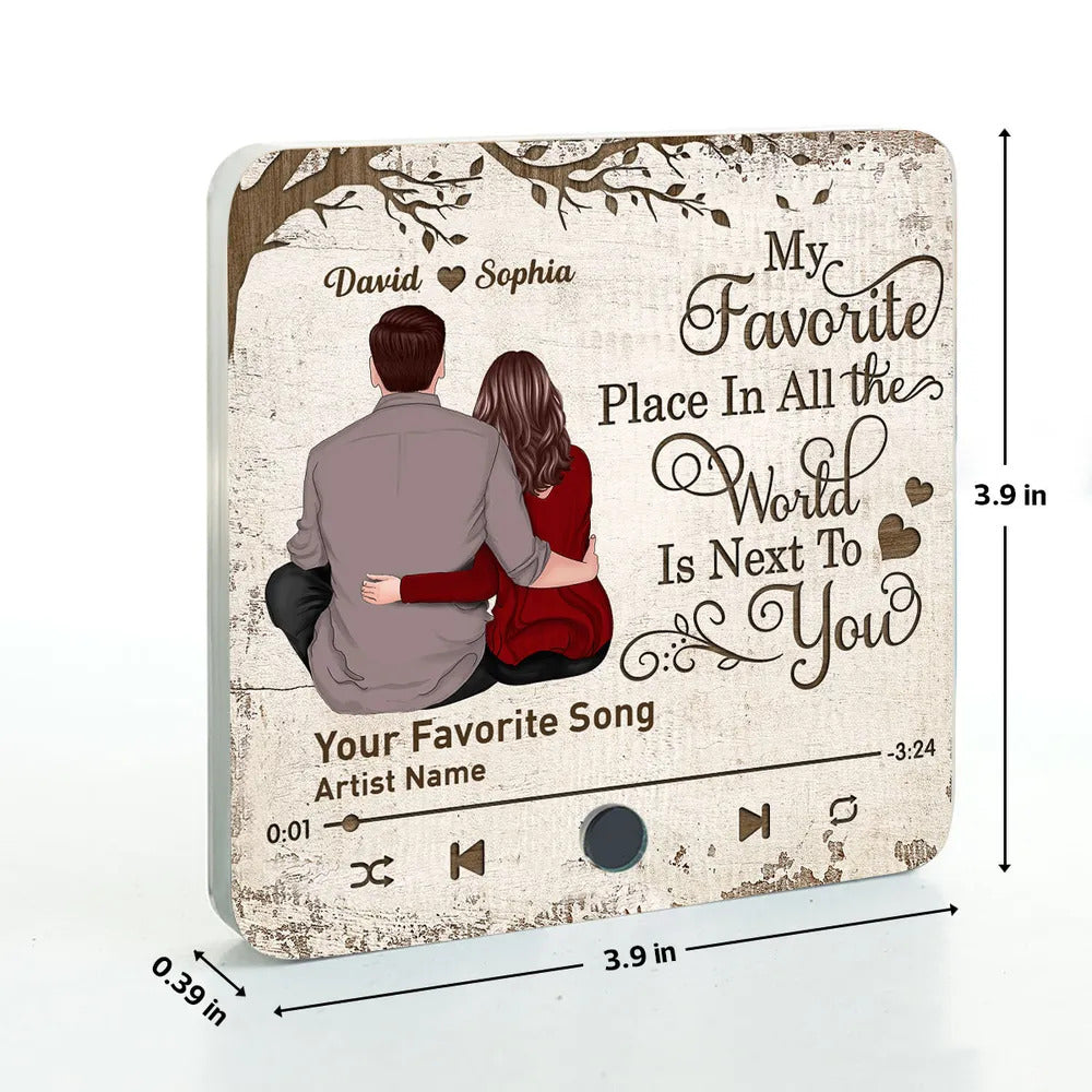 Favorite Place In The World Couple Sitting Back View Personalized Music Fridge Magnet, Valentine's Day Gift For Him, For Her