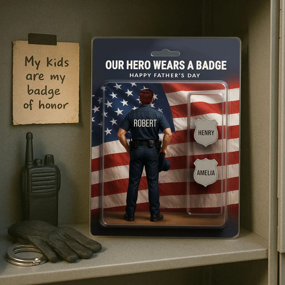 Custom Figure My Hero Wears A Badge With Kids' Names Personalized Acrylic Block Plaque, Perfect 2025 Father's Day Gift For Him, For Dad