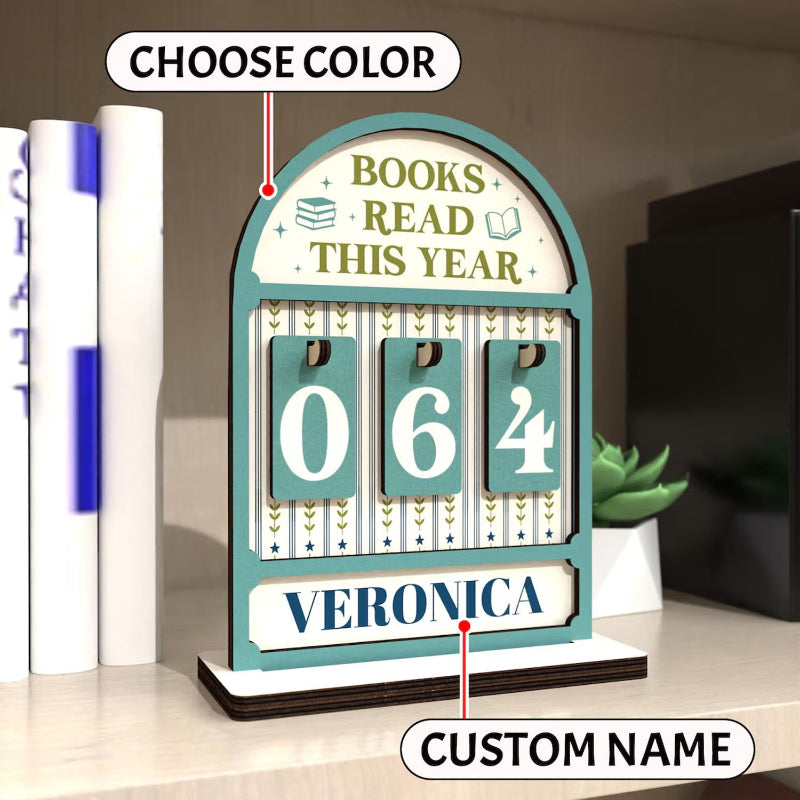 Personalized Vintage Floral Pattern Books Read This Year Counter Mini Plaque With Flat Base, Gift for Readers, Book Lovers Gift, Bookshelf Decor