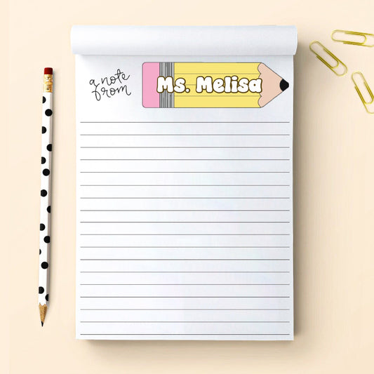 Personalized Name Teacher Pencil Notepad, Appreciation Gift For Teacher