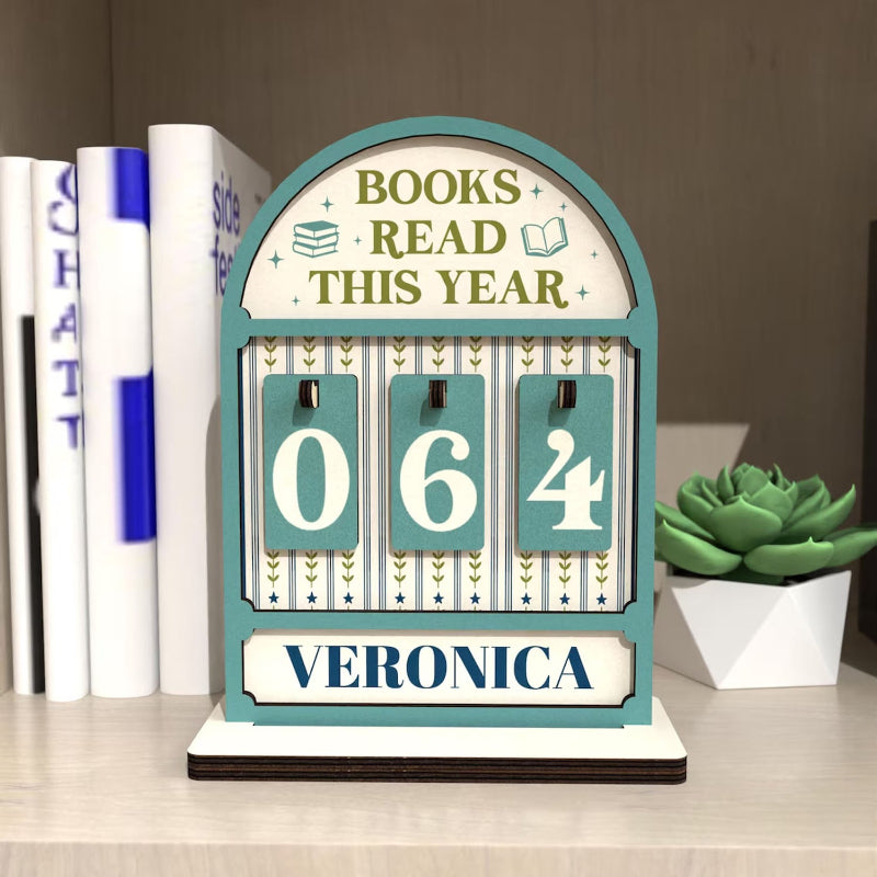 Personalized Vintage Floral Pattern Books Read This Year Counter Mini Plaque With Flat Base, Gift for Readers, Book Lovers Gift, Bookshelf Decor