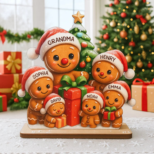 Gingerbread Family Standing Wooden Plaque, Personalized Christmas Standing Wooden Plaque
