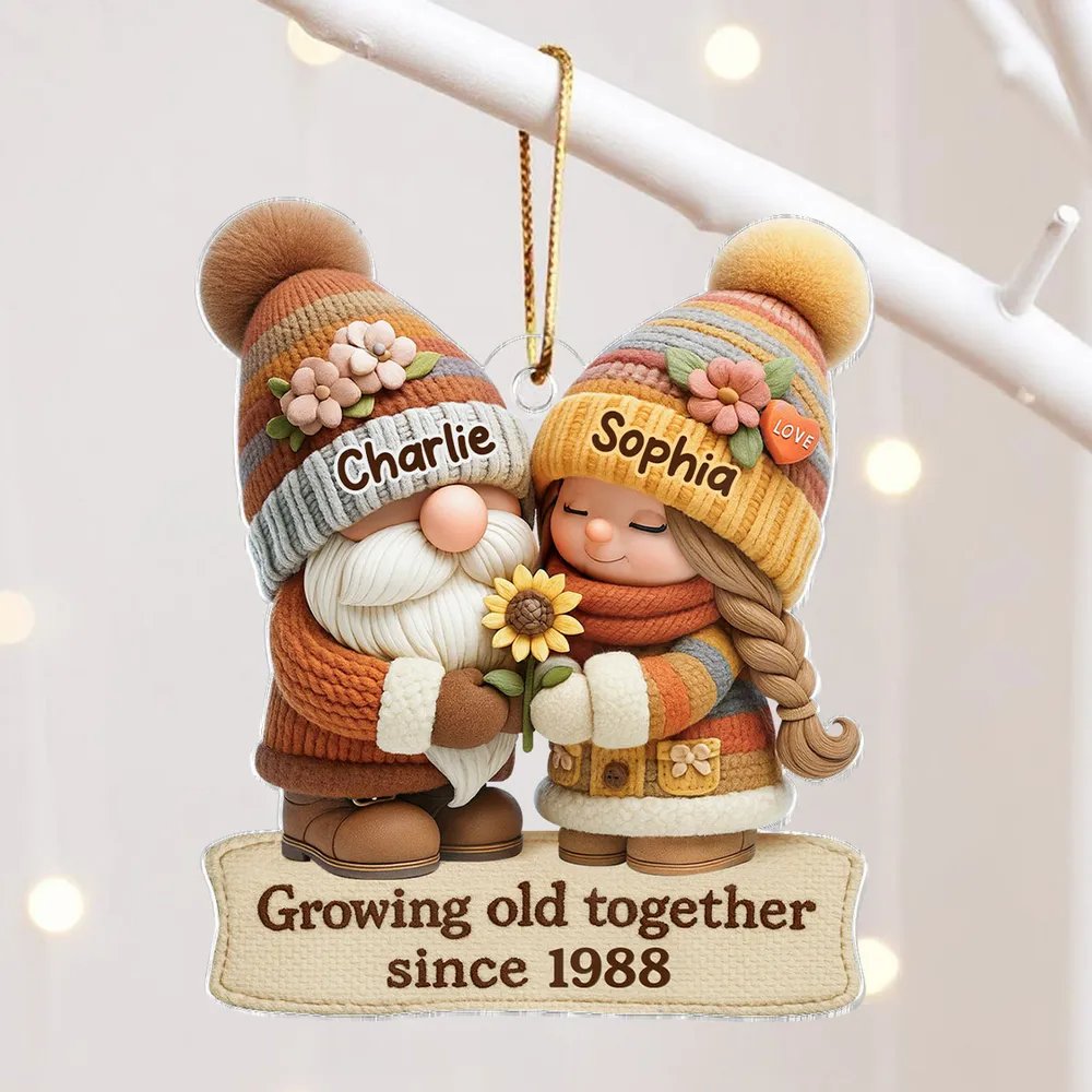 Gnome Couple Growing Old Together Personalized Acrylic Ornament, Couple Christmas Gift, Anniversary Gift for him for her