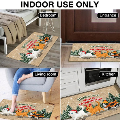 Cats Walking In A Winter Wonderland - Personalized Doormat